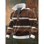Men's Sherpa Collar Quarter-Zip Knit Sweater with Elbow Patches