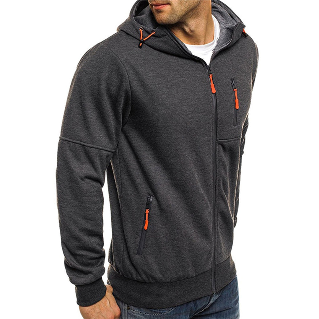 Men's Full-Zip Contrast Hoodie with Chest Pocket Detail