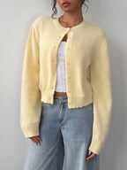 Women's Cropped Crew Neck Button-Front Cardigan