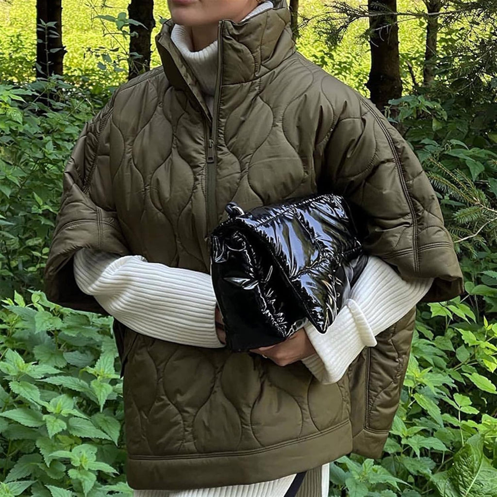 Women's Quilted Poncho Style Half-Zip Jacket