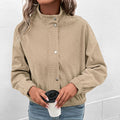 Women's Waffle Knit Snap-Button Stand Collar Jacket