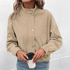 Women's Waffle Knit Snap-Button Stand Collar Jacket