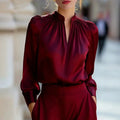 Women's Satin V-Neck Long Sleeve Blouse