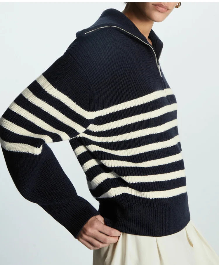 Women's Striped Quarter-Zip Knit Sweater