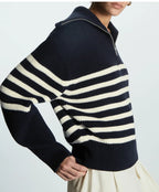 Women's Striped Quarter-Zip Knit Sweater