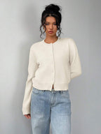 Women's Cropped Crew Neck Button-Front Cardigan
