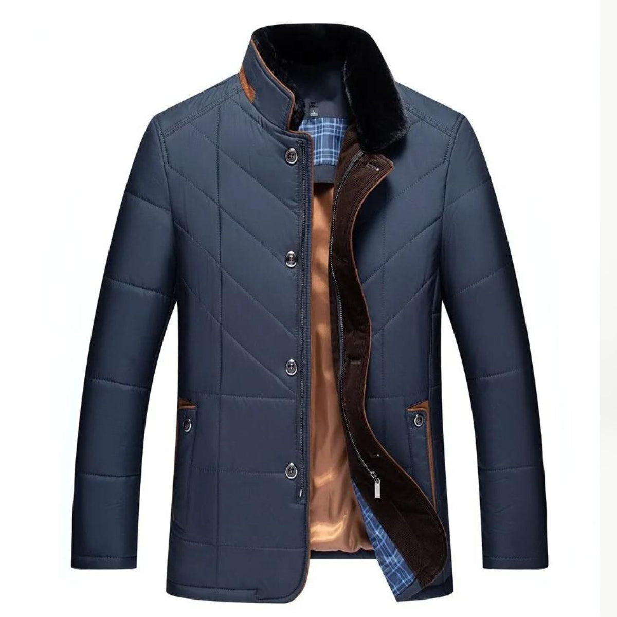 Men's Fur Collar Quilted Padded Winter Jacket