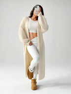 Women's Longline Open-Front Ribbed Knit Cardigan