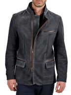 Men's Faux Suede Stand Collar Zip Blazer Jacket