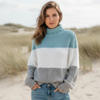 Women’s Colour Block Textured Knit Mock Neck Sweater