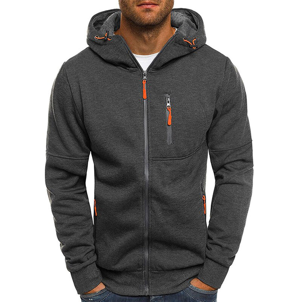 Men's Full-Zip Contrast Hoodie with Chest Pocket Detail