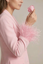 Women's Feather Cuff Blazer and Trouser Suit Set
