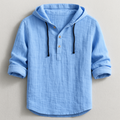 Men's Lightweight Hooded Henley Shirt with Drawstring