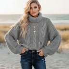 Women’s Chunky Cable Knit Cropped Turtleneck Sweater