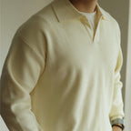 Men's Textured Knit Open Collar Long Sleeve Polo
