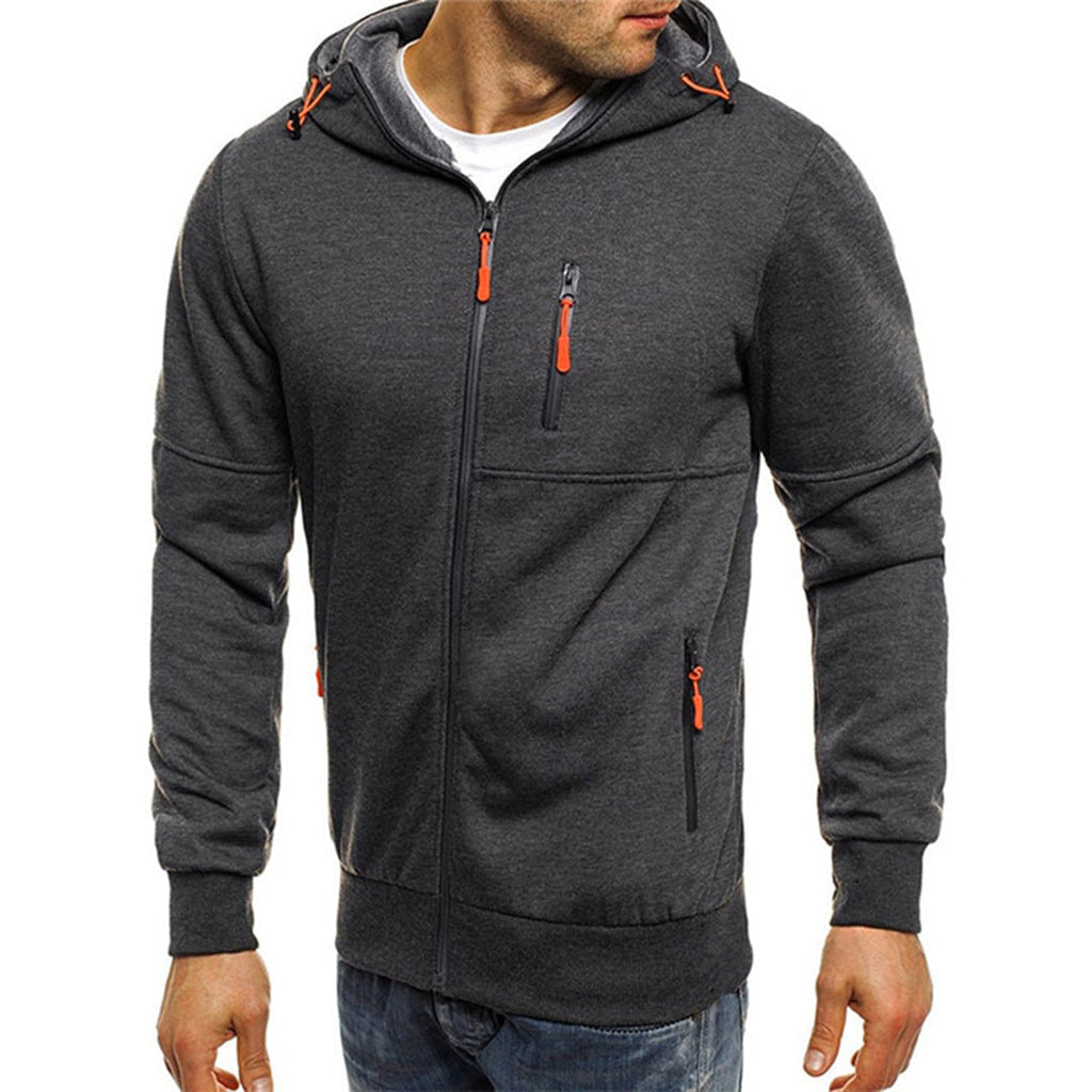 Men's Full-Zip Contrast Hoodie with Chest Pocket Detail