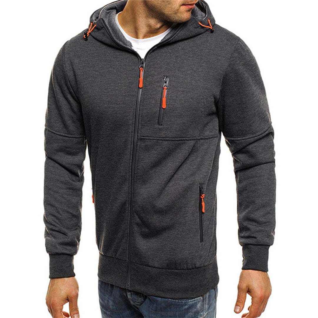 Men's Full-Zip Contrast Hoodie with Chest Pocket Detail