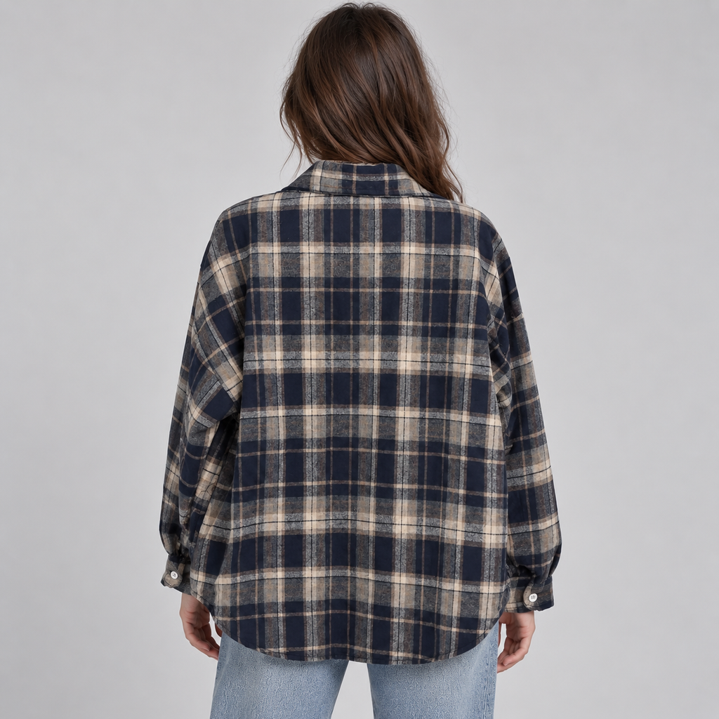 Women's Oversized Plaid Flannel Button-Up Shirt