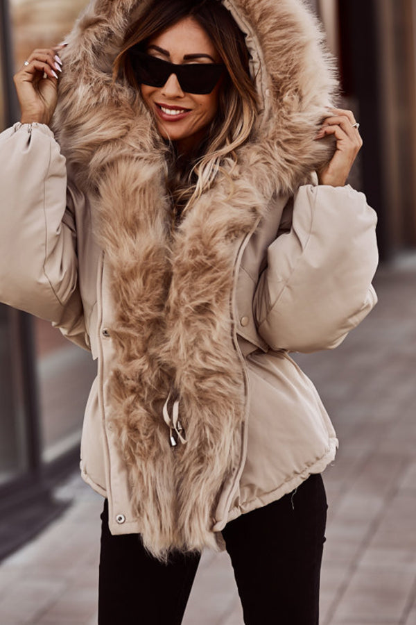 Women's Fur Hood Zip-Up Padded Parka Jacket