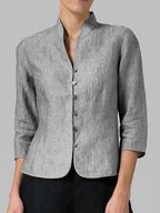 Women's Stand Collar V-Neck Button-Front Blouse