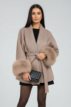 Women's Fur Cuff Belted Wrap Coat