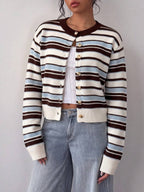 Women's Cropped Crew Neck Button-Front Cardigan