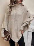 Women's Cable Knit Turtleneck Poncho Sweater