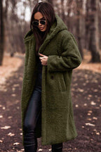 Women's Oversized Teddy Fleece Hooded Longline Coat