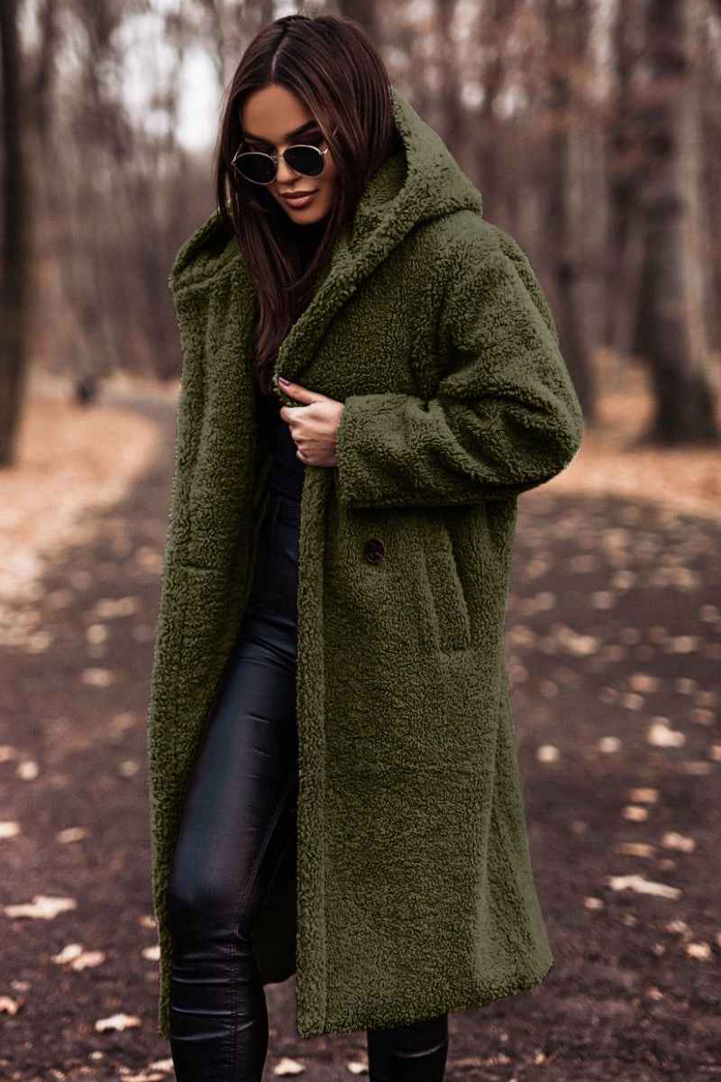 Women's Oversized Teddy Fleece Hooded Longline Coat