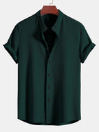Men's Textured Short Sleeve Mandarin Collar Shirt