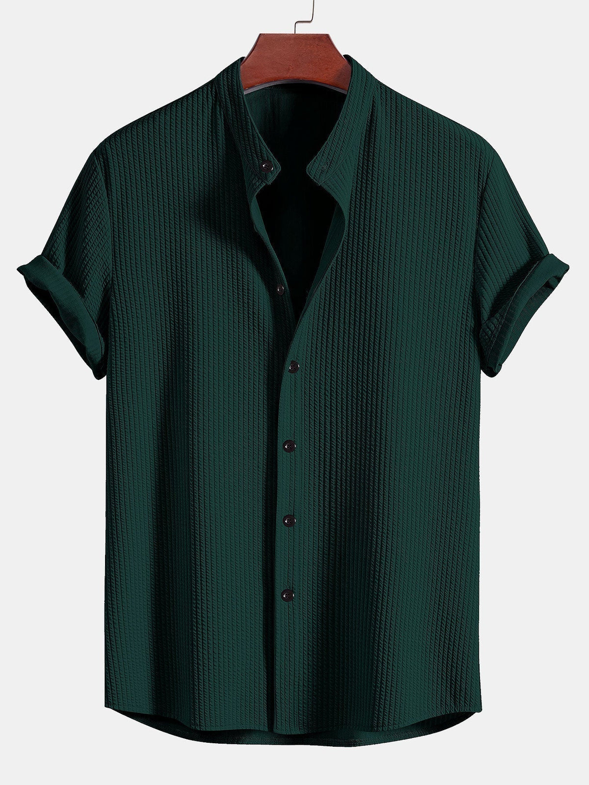 Men's Textured Short Sleeve Mandarin Collar Shirt