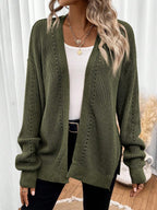 Women's Chunky Knit Eyelet Detail Open Cardigan