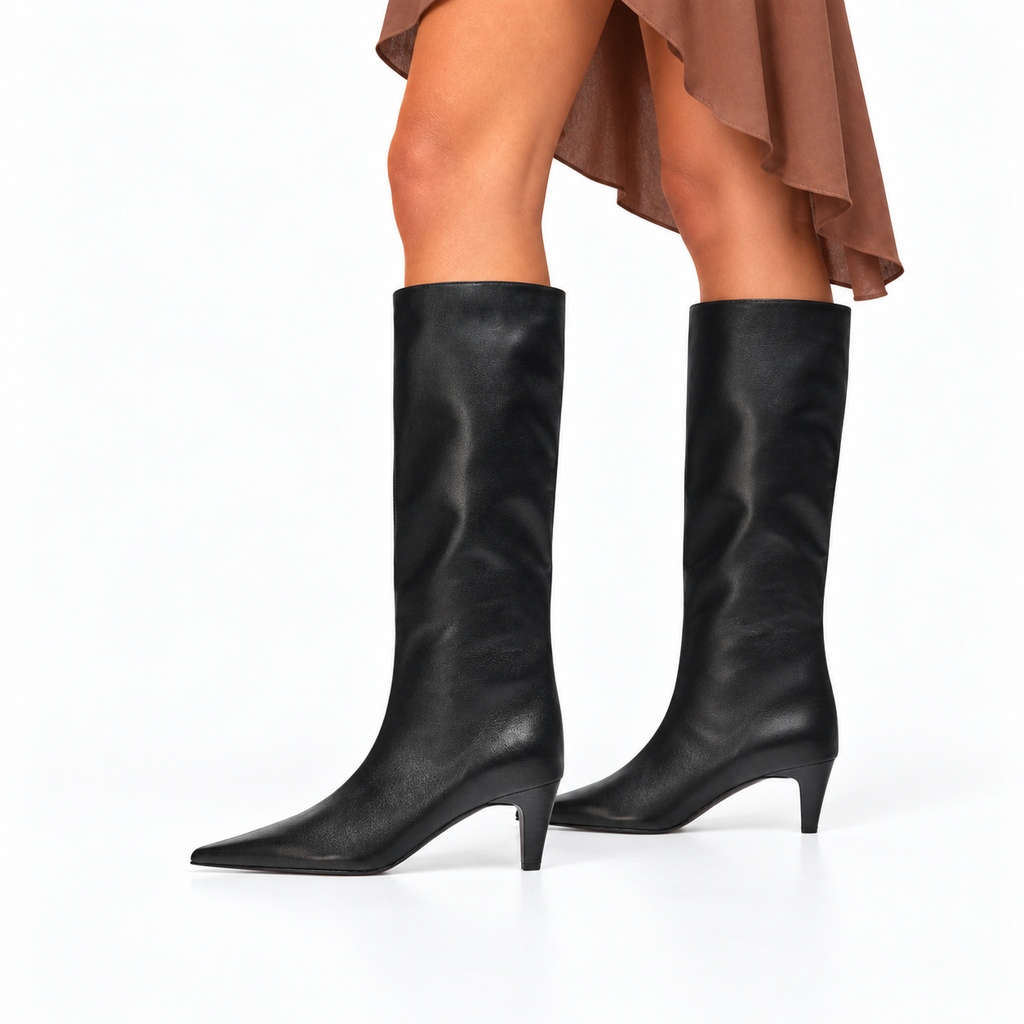 Women’s Pointed Toe Knee-High Boots with Kitten Heel