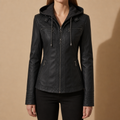 Women’s Faux Leather Hooded Biker Jacket