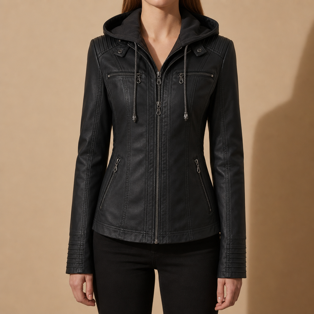 Women’s Faux Leather Hooded Biker Jacket