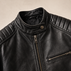 Men's Faux Leather Biker Jacket with Quilted Shoulders