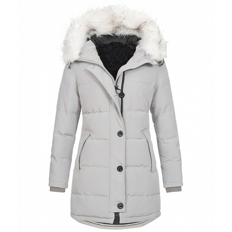 Women's Quilted Parka Coat with Faux Fur Trim Hood