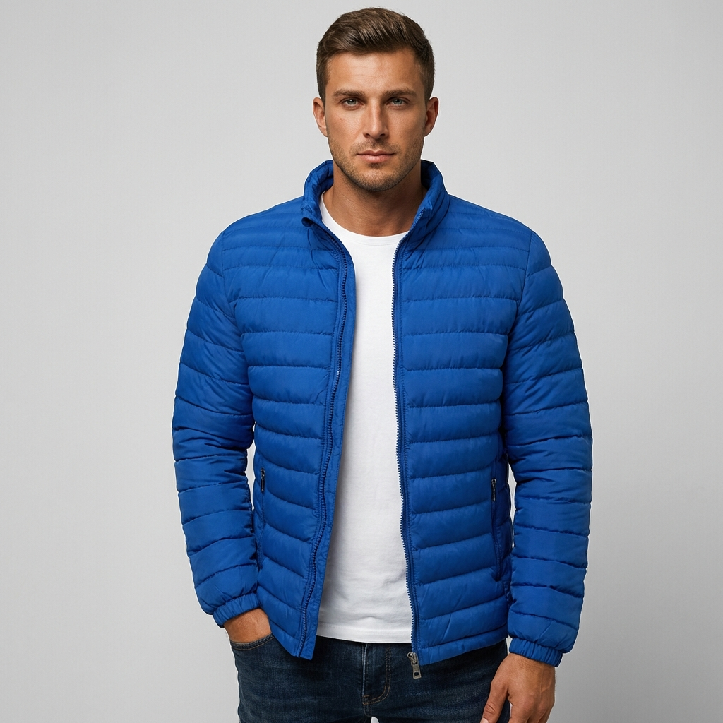 Men's Lightweight Quilted Puffer Jacket with Stand Collar