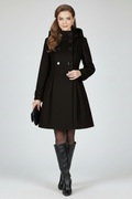 Women's Hooded Double-Breasted Fit and Flare Coat