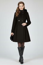 Women's Hooded Double-Breasted Fit and Flare Coat