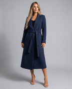 Women's Belted Notch Collar Longline Wrap Coat