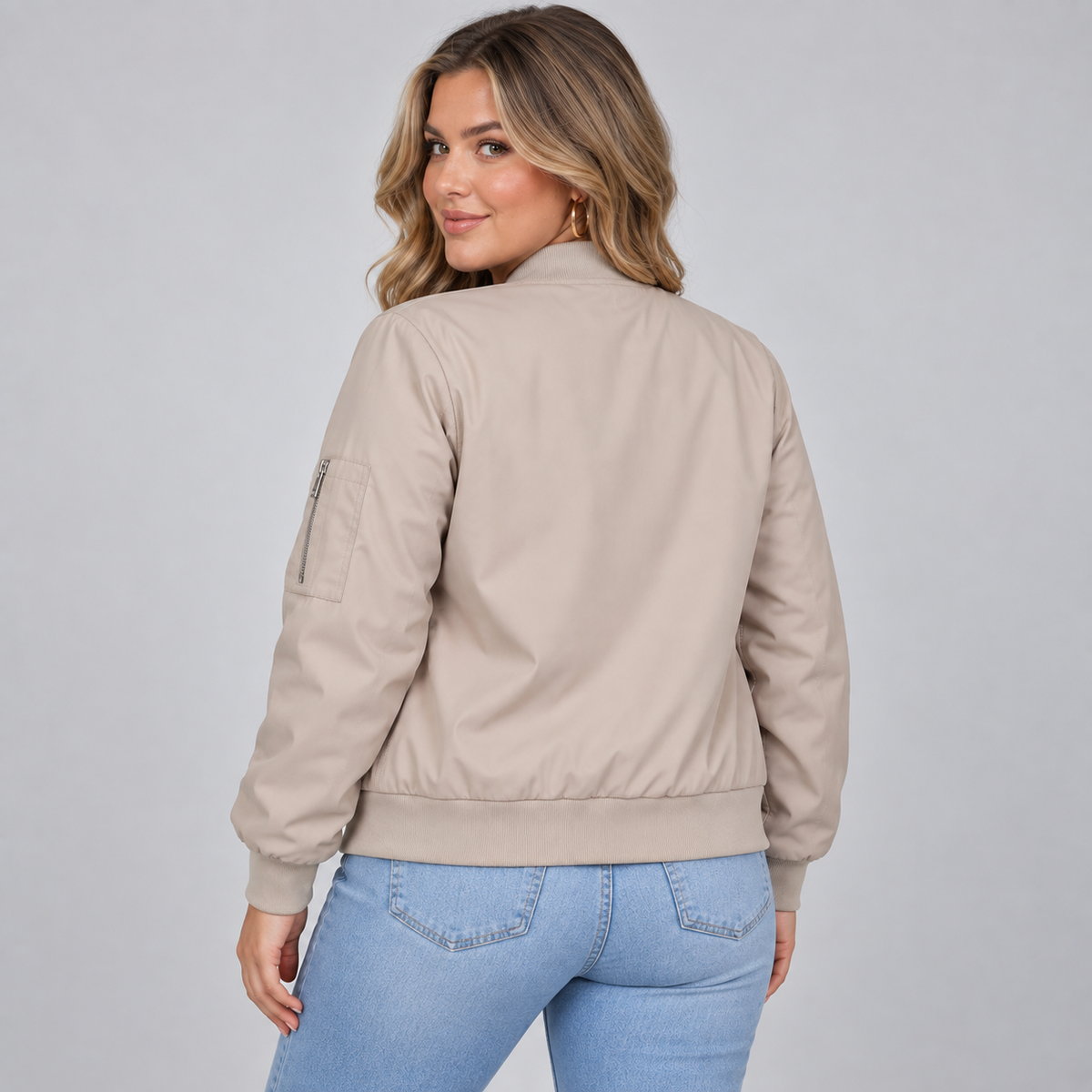 Women's Lightweight Bomber Jacket with Utility Sleeve Pocket