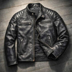 Men's Faux Leather Biker Jacket with Quilted Shoulders