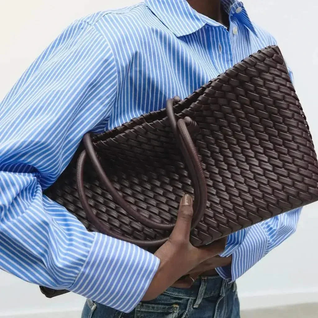 Women's Woven Leather Structured Tote Bag