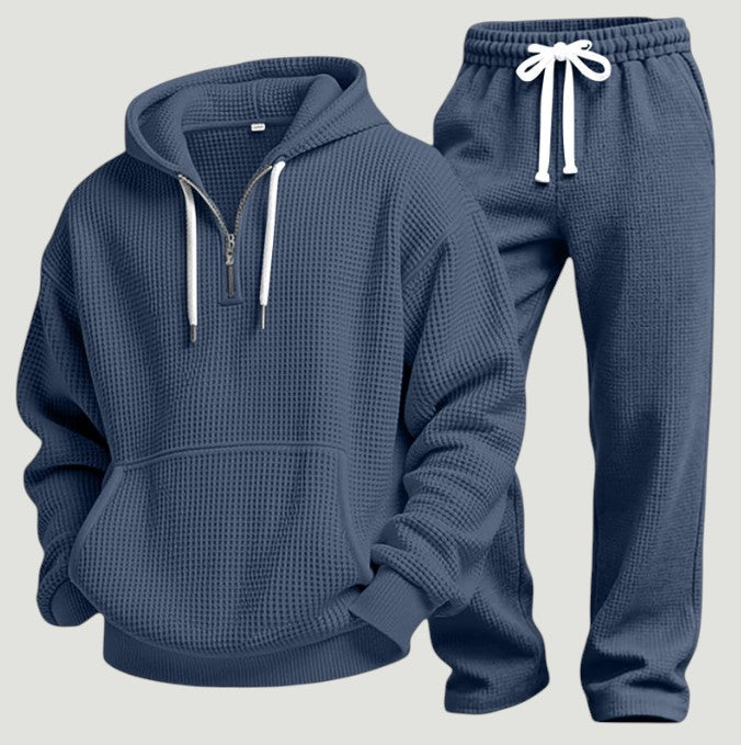 Men's Waffle Knit Quarter-Zip Hoodie Set