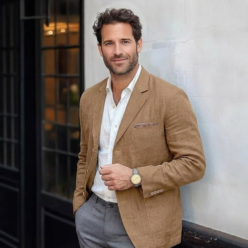 Men's Notch Lapel Textured Two-Button Blazer