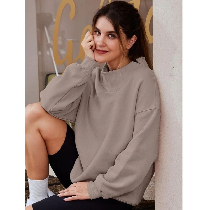 Women’s Oversized Mock Neck Fleece Lined Sweatshirt