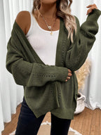 Women's Chunky Knit Eyelet Detail Open Cardigan