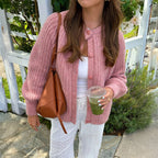 Women's Chunky Ribbed Knit Round Neck Button Cardigan