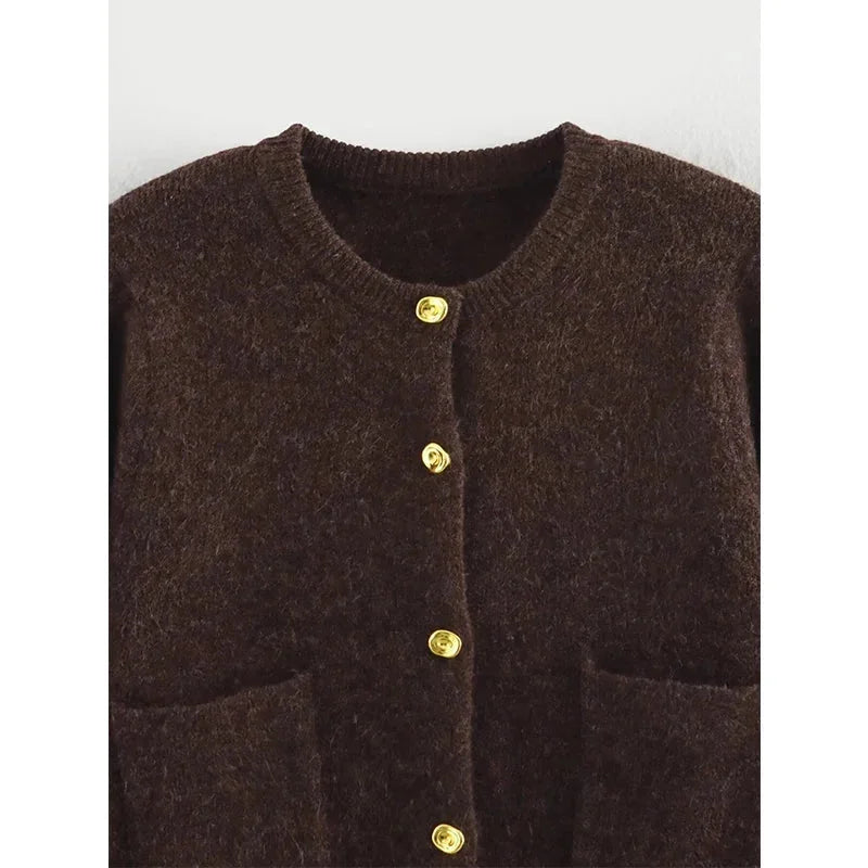 Women's Cropped Button-Front Knit Cardigan